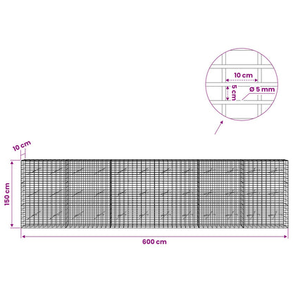 vidaXL Gabion with 5 mm Wire and 5x10 cm Mesh 600x10x150 cm 6