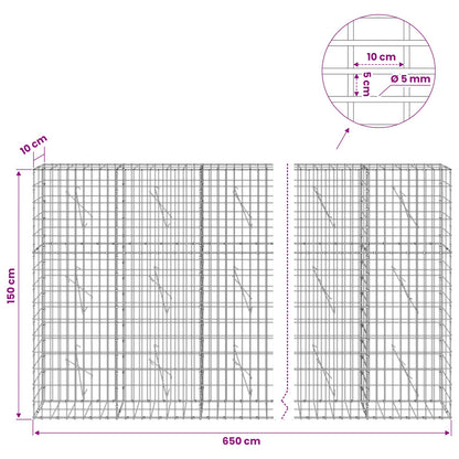 vidaXL Gabion with 5 mm Wire and 5x10 cm Mesh 650x10x150 cm 6
