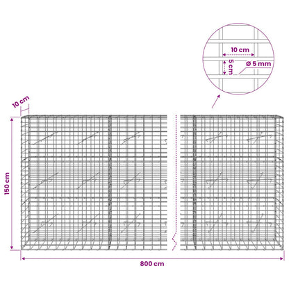vidaXL Gabion with 5 mm Wire and 5x10 cm Mesh 800x10x150 cm 6
