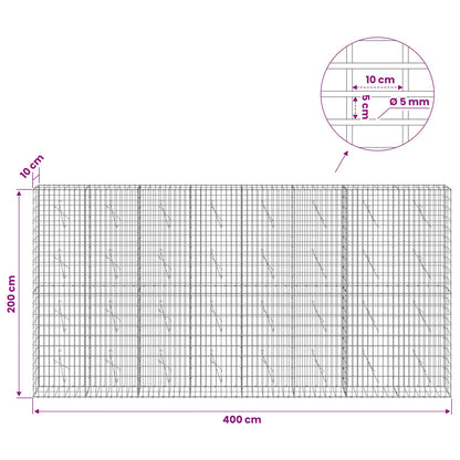 vidaXL Gabion with 5 mm Wire and 5x10 cm Mesh 400x10x200 cm 6