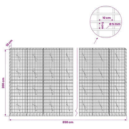 vidaXL Gabion with 5 mm Wire and 5x10 cm Mesh 650x10x200 cm 6