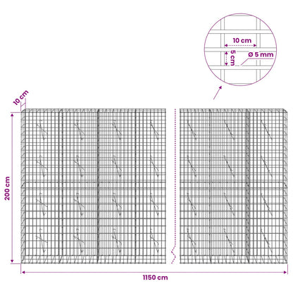 vidaXL Gabion with 5 mm Wire and 5x10 cm Mesh 1150x10x200 cm 6