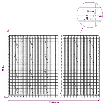 vidaXL Gabion with 5 mm Wire and 5x10 cm Mesh 1200x10x200 cm 6