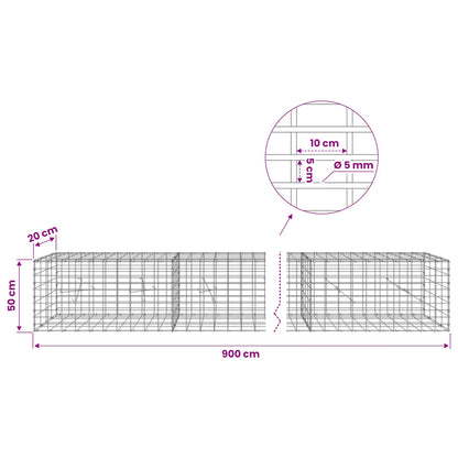 vidaXL Gabion with 5 mm Wire and 5x10 cm Mesh 900x20x50 cm 6