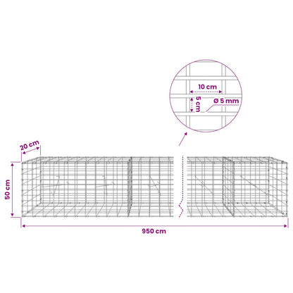 vidaXL Gabion with 5 mm Wire and 5x10 cm Mesh 950x20x50 cm 6