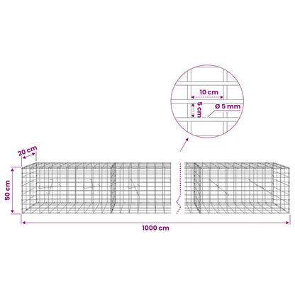 vidaXL Gabion with 5 mm Wire and 5x10 cm Mesh 1000x20x50 cm 6