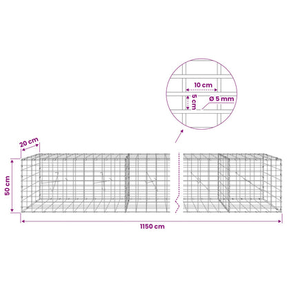 vidaXL Gabion with 5 mm Wire and 5x10 cm Mesh 1150x20x50 cm 6