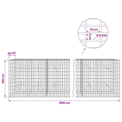 vidaXL Gabion with 5 mm Wire and 5x10 cm Mesh 1200x20x100 cm 6