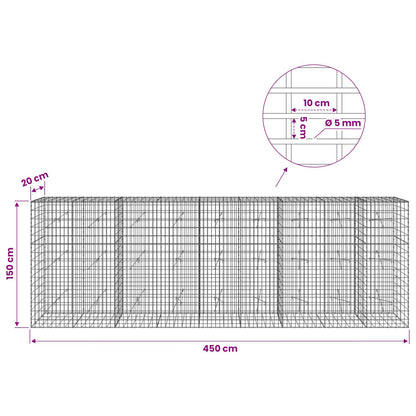 vidaXL Gabion with 5 mm Wire and 5x10 cm Mesh 450x20x150 cm 6