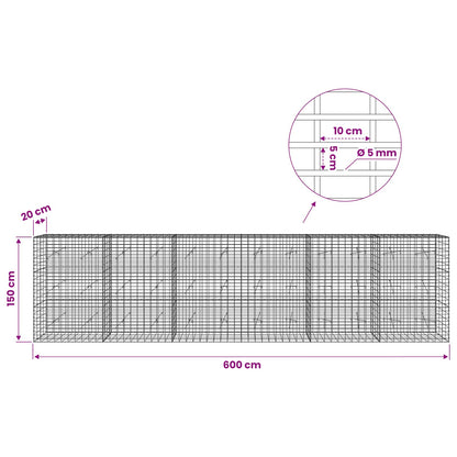 vidaXL Gabion with 5 mm Wire and 5x10 cm Mesh 600x20x150 cm 6