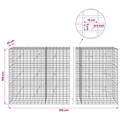 vidaXL Gabion with 5 mm Wire and 5x10 cm Mesh 700x20x150 cm 6