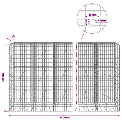 vidaXL Gabion with 5 mm Wire and 5x10 cm Mesh 750x20x150 cm 6