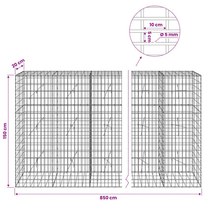 vidaXL Gabion with 5 mm Wire and 5x10 cm Mesh 850x20x150 cm 6