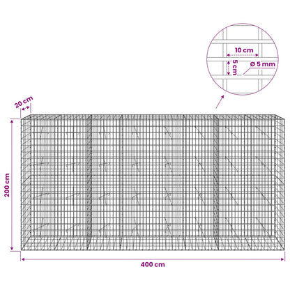 vidaXL Gabion with 5 mm Wire and 5x10 cm Mesh 400x20x200 cm 6