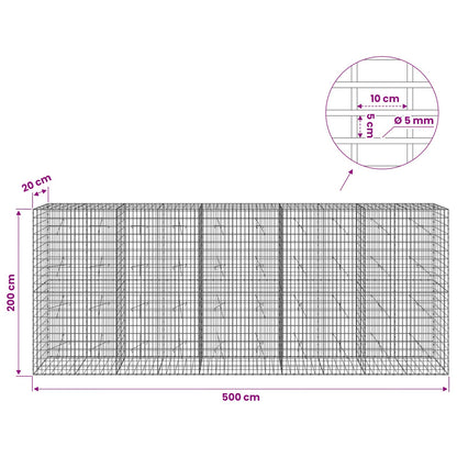 vidaXL Gabion with 5 mm Wire and 5x10 cm Mesh 500x20x200 cm 6