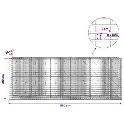 vidaXL Gabion with 5 mm Wire and 5x10 cm Mesh 550x20x200 cm 6