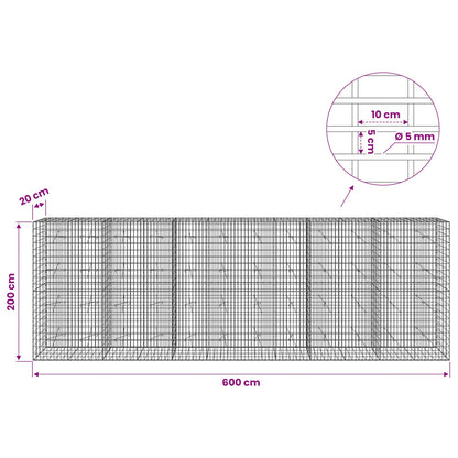 vidaXL Gabion with 5 mm Wire and 5x10 cm Mesh 600x20x200 cm 6
