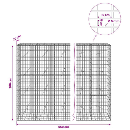 vidaXL Gabion with 5 mm Wire and 5x10 cm Mesh 650x20x200 cm 6