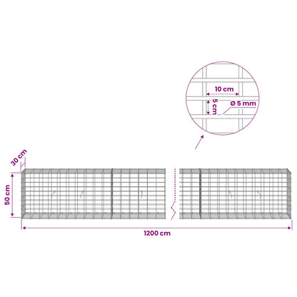 vidaXL Gabion with 5 mm Wire and 5x10 cm Mesh 1200x30x50 cm 6