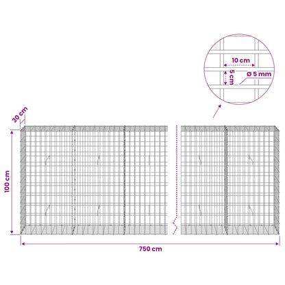 vidaXL Gabion with 5 mm Wire and 5x10 cm Mesh 750x30x100 cm 6