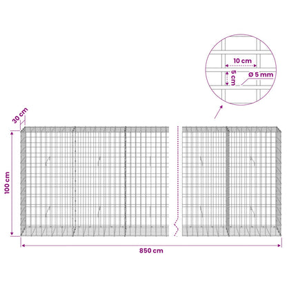 vidaXL Gabion with 5 mm Wire and 5x10 cm Mesh 850x30x100 cm 6