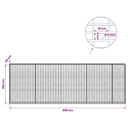 vidaXL Gabion with 5 mm Wire and 5x10 cm Mesh 450x30x150 cm 6