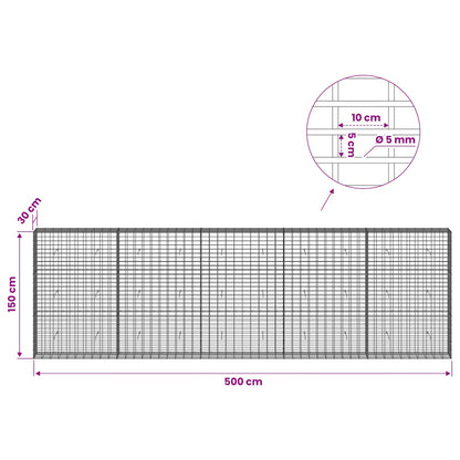 vidaXL Gabion with 5 mm Wire and 5x10 cm Mesh 500x30x150 cm 6