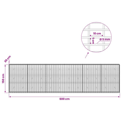 vidaXL Gabion with 5 mm Wire and 5x10 cm Mesh 600x30x150 cm 6