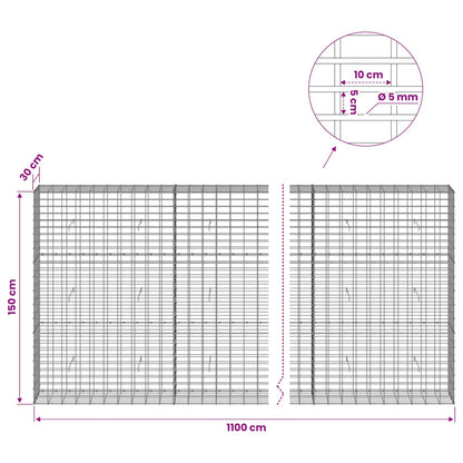 vidaXL Gabion with 5 mm Wire and 5x10 cm Mesh 1100x30x150 cm 6