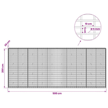 vidaXL Gabion with 5 mm Wire and 5x10 cm Mesh 500x30x200 cm 6