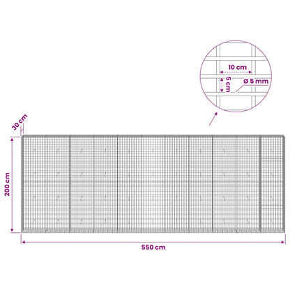 vidaXL Gabion with 5 mm Wire and 5x10 cm Mesh 550x30x200 cm 6