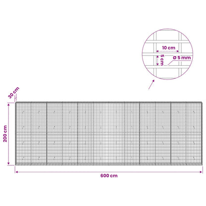 vidaXL Gabion with 5 mm Wire and 5x10 cm Mesh 600x30x200 cm 6