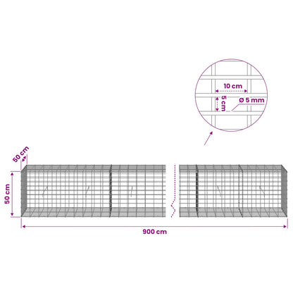 vidaXL Gabion with 5 mm Wire and 5x10 cm Mesh 900x50x50 cm 6