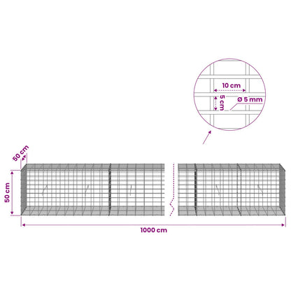 vidaXL Gabion with 5 mm Wire and 5x10 cm Mesh 1000x50x50 cm 6
