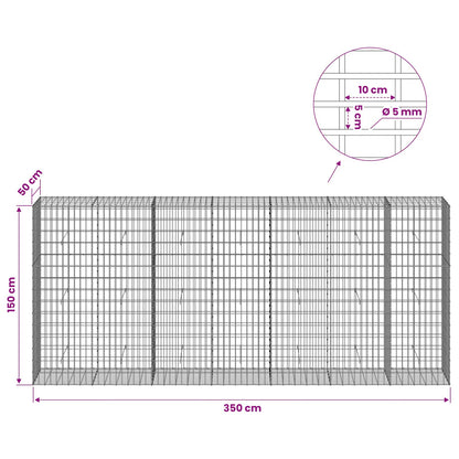 vidaXL Gabion with 5 mm Wire and 5x10 cm Mesh 350x50x150 cm 6