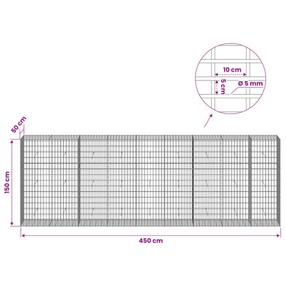 vidaXL Gabion with 5 mm Wire and 5x10 cm Mesh 450x50x150 cm 6