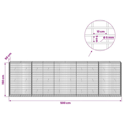 vidaXL Gabion with 5 mm Wire and 5x10 cm Mesh 500x50x150 cm 6
