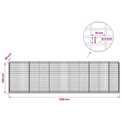 vidaXL Gabion with 5 mm Wire and 5x10 cm Mesh 550x50x150 cm 6