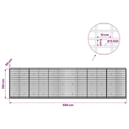 vidaXL Gabion with 5 mm Wire and 5x10 cm Mesh 600x50x150 cm 6