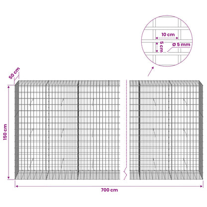 vidaXL Gabion with 5 mm Wire and 5x10 cm Mesh 700x50x150 cm 6