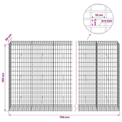 vidaXL Gabion with 5 mm Wire and 5x10 cm Mesh 750x50x150 cm 6