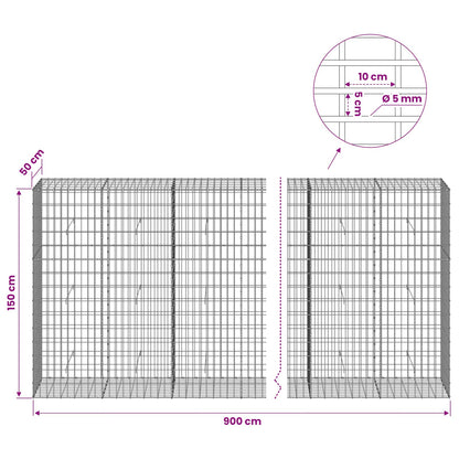 vidaXL Gabion with 5 mm Wire and 5x10 cm Mesh 900x50x150 cm 6