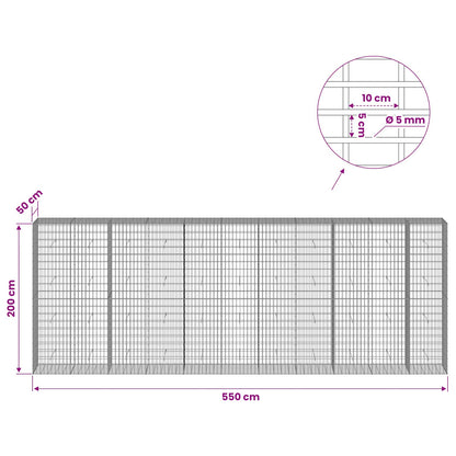 vidaXL Gabion with 5 mm Wire and 5x10 cm Mesh 550x50x200 cm 6