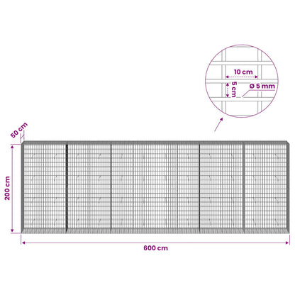 vidaXL Gabion with 5 mm Wire and 5x10 cm Mesh 600x50x200 cm 6