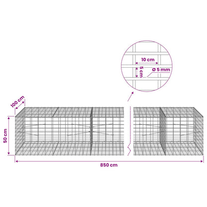 vidaXL Gabion with 5 mm Wire and 5x10 cm Mesh 850x100x50 cm 6
