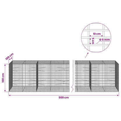 vidaXL Gabion with 5 mm Wire and 5x10 cm Mesh 500x100x100 cm 6
