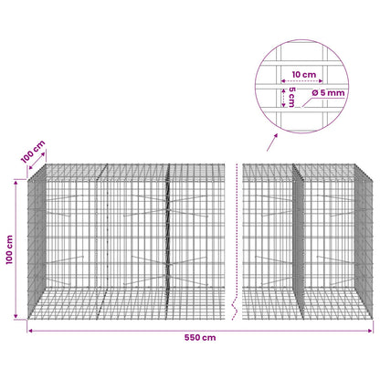 vidaXL Gabion with 5 mm Wire and 5x10 cm Mesh 550x100x100 cm 6
