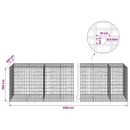 vidaXL Gabion with 5 mm Wire and 5x10 cm Mesh 650x100x100 cm 6