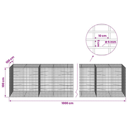vidaXL Gabion with 5 mm Wire and 5x10 cm Mesh 1000x100x100 cm 6