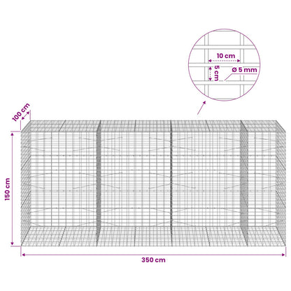 vidaXL Gabion with 5 mm Wire and 5x10 cm Mesh 350x100x150 cm 6